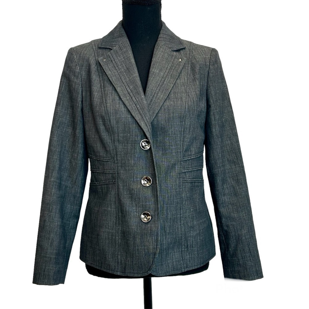 LAURA Petites gray single breasted tailored, structured blazer Sz 4 professional